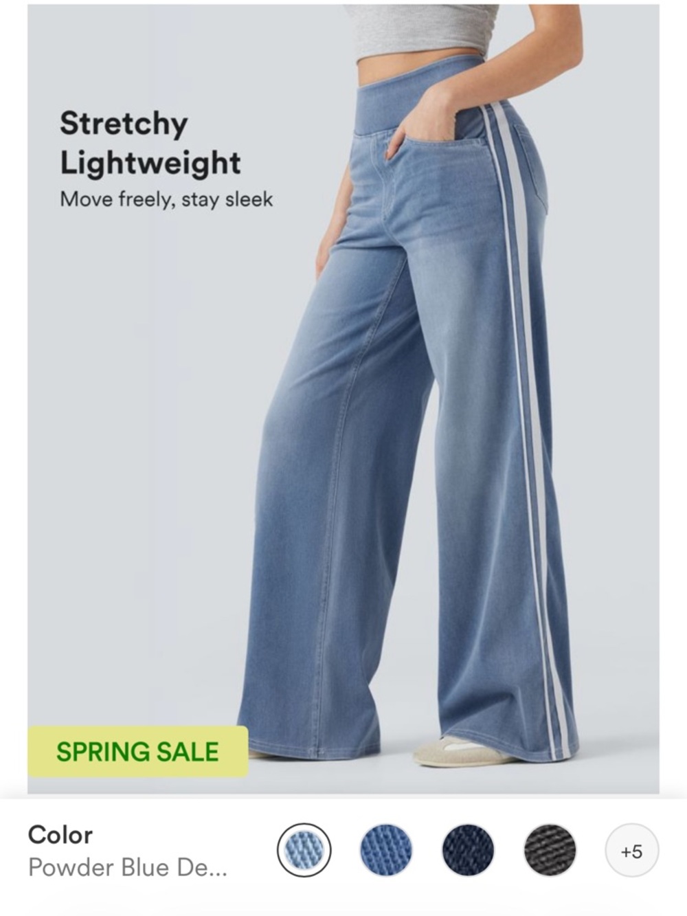 Halara Flex High Waisted Stripe Wide Leg Flowy Washed Casual Jeans Size Medium